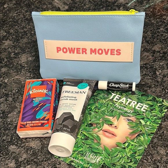IPSY 'Power Moves' Blue Pouch & Skincare Bundle Freeman Charcoal & Coconut Scrub - Picture 2 of 5